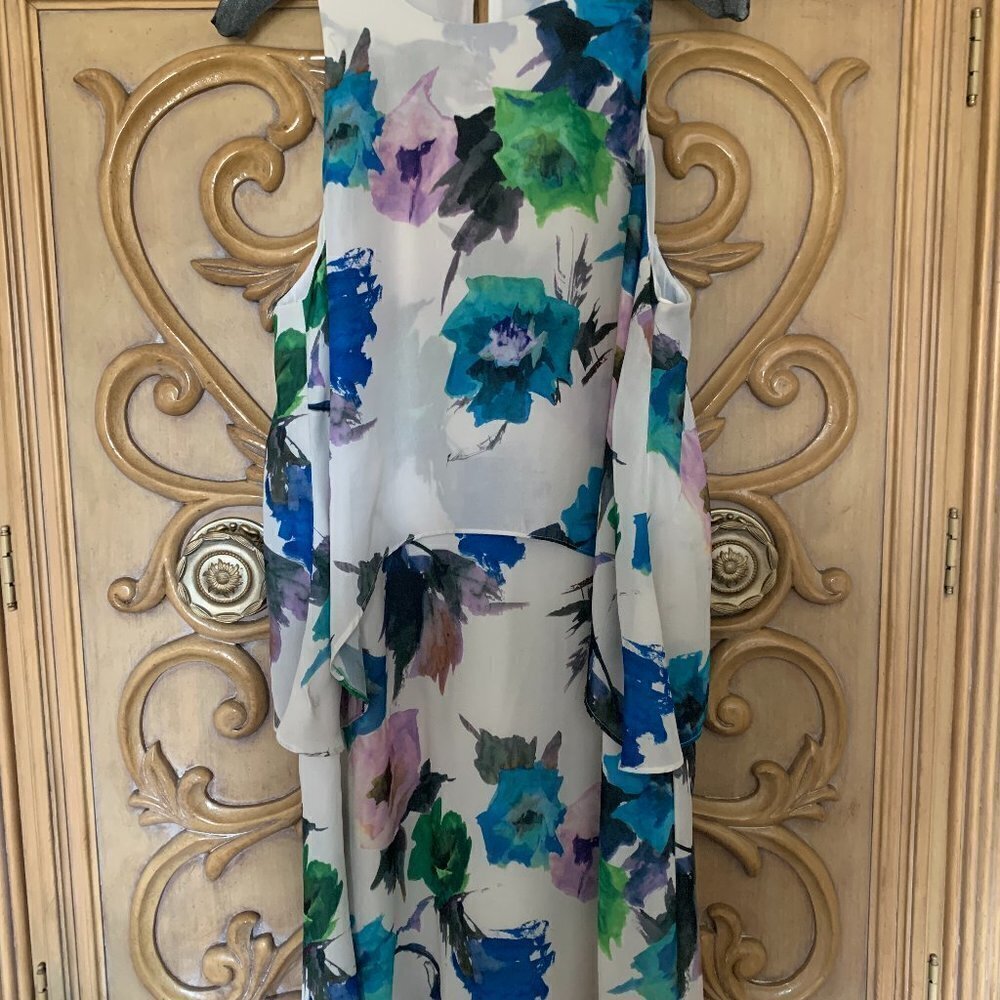 Zara Ladies Blue Floral Overlay Knee Lenght Dress Sz. L